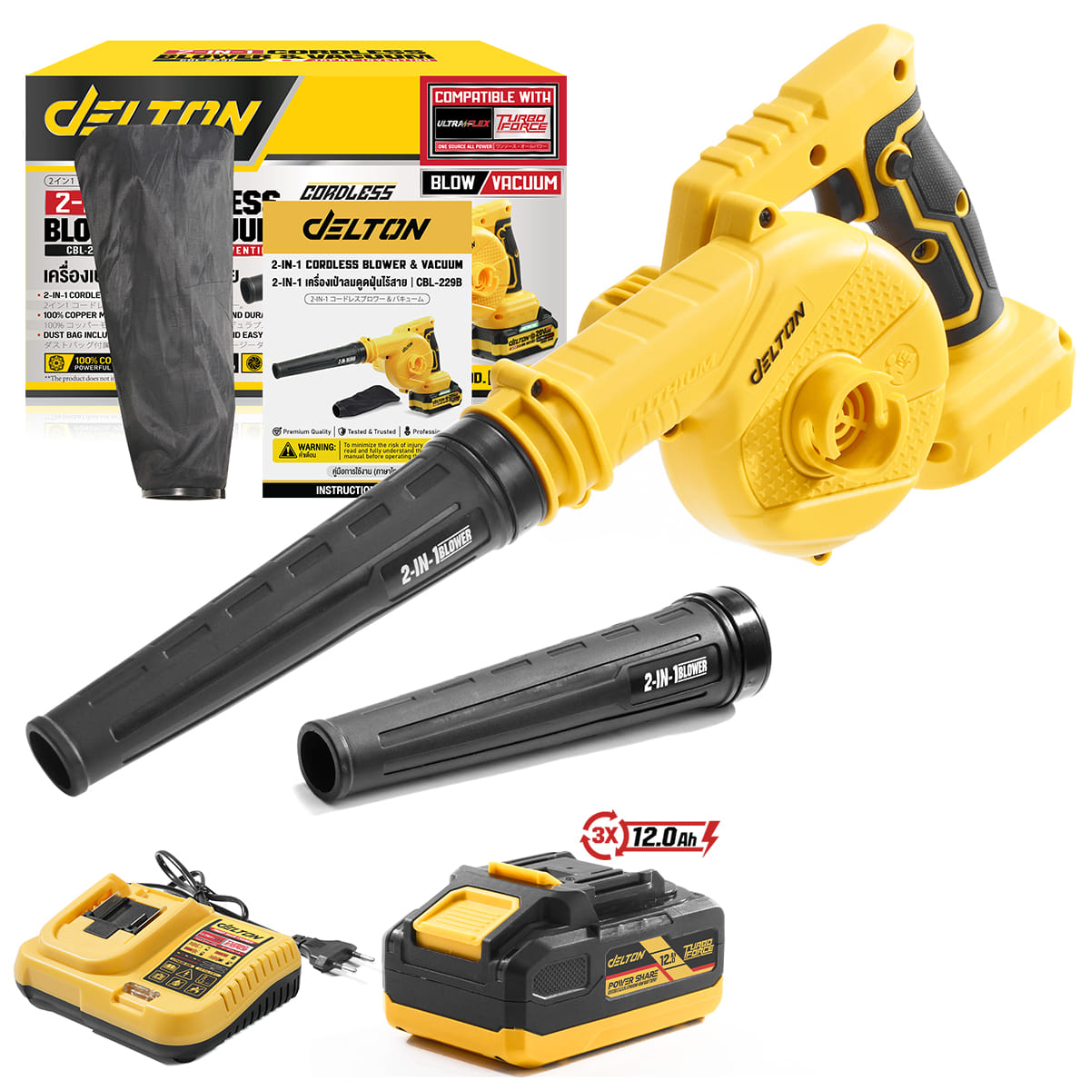 เครื่องเป่าลมไร้สาย (พร้อมแบตเตอรี่) DELTON รุ่น CBL-229B TURBO FORCE 20V 12AH_1